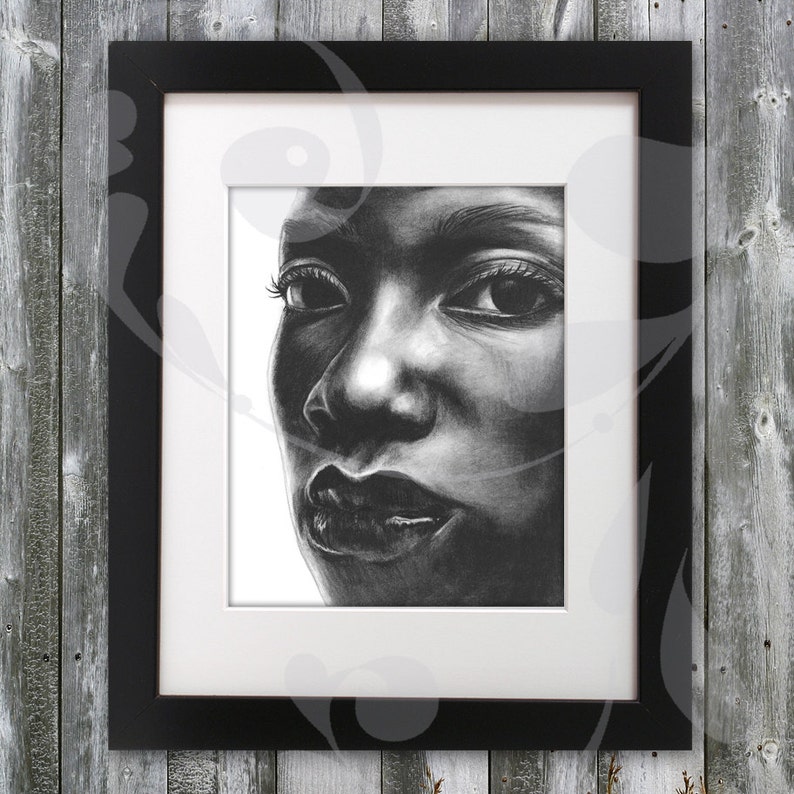 Original Artwork 'Determination' African American Drawing Black Woman Portrait Detailed Charcoal Sketch Reproduction Digital File image 1