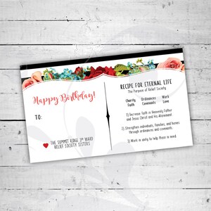 Tarjeta de recetas de cumpleaños de la Sociedad de Socorro / Folleto de cumpleaños SUD / Receta para la vida eterna / Tarjeta de índice del propósito de la Sociedad de Socorro / Archivo digital
