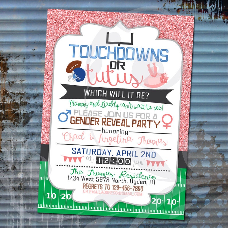 Touchdowns or Tutus Gender Reveal Invitation Custom Etsy