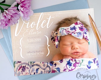 Floral LDS Baby Blessing Invitation | Feminine Script Christening Invite | Infant Girl Baptism Announcement with Full Photo | Digital File