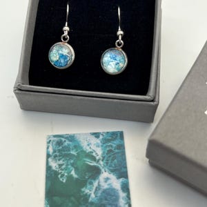Metallic faux shell/abalone dangly/drop Earrings | Blue earrings | handmade Scottish jewellery