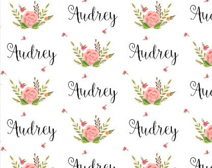 Floral Custom Name Fabric Baby Name Fabric Girls Personalized Fabric Baby Blanket with Name Fabric by the Yard or Fat Quarter B2