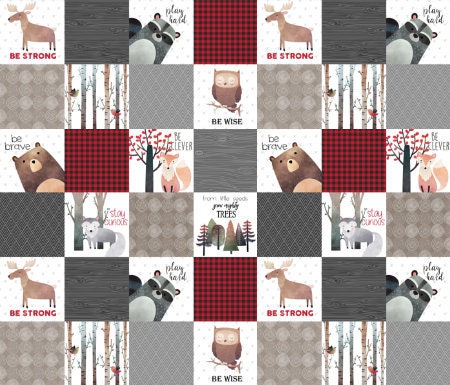 Woodland Nursery Fabric, Woodland Baby Boy Cheater Quilt Fabric, Patc…