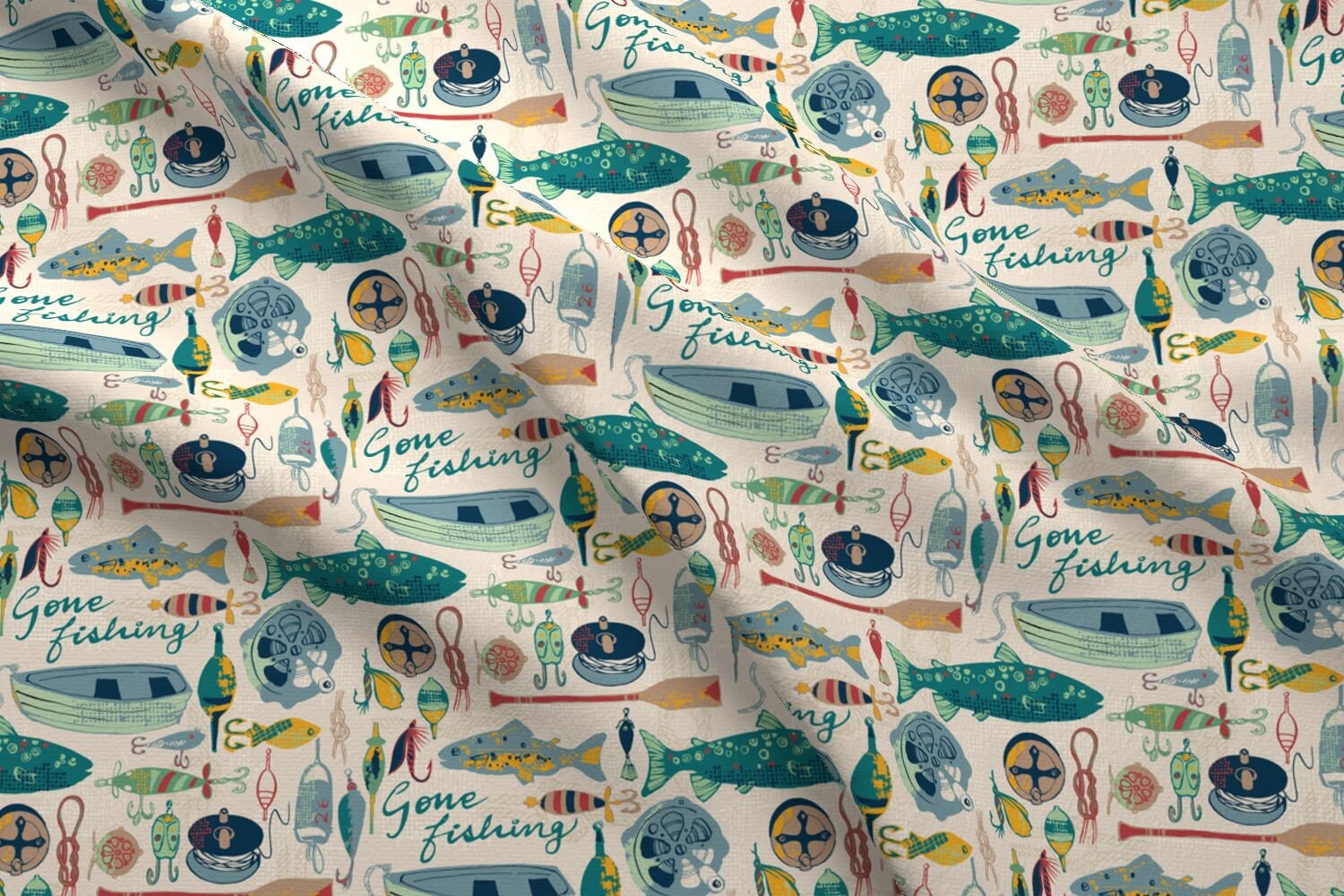 Gone Fishing Fabric by the Yard Cotton Quilting Fabric Camping Etsy