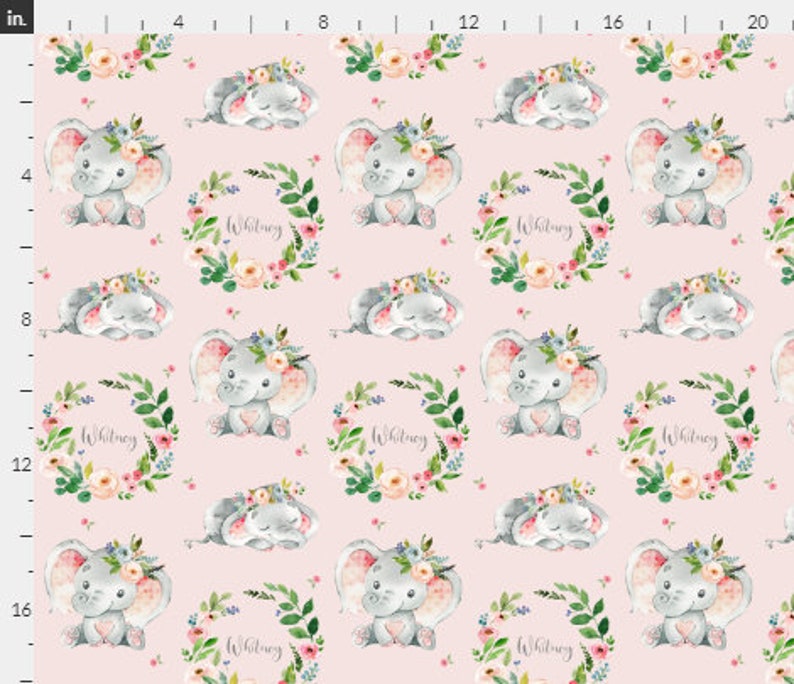 Personalized Fabric w/ Baby Elephant Pink Custom Name Fabric Etsy