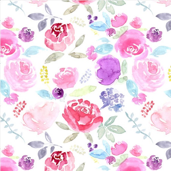 Items similar to Vibrant Watercolor Floral Quilting Fabric by the Yard