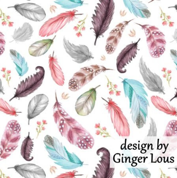 100/% cotton fabric by the half metre colourful feathers
