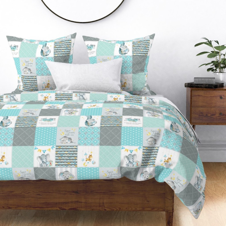 Blue Elephant Quilt Fabric by the Yard Baby Boy Patchwork Etsy