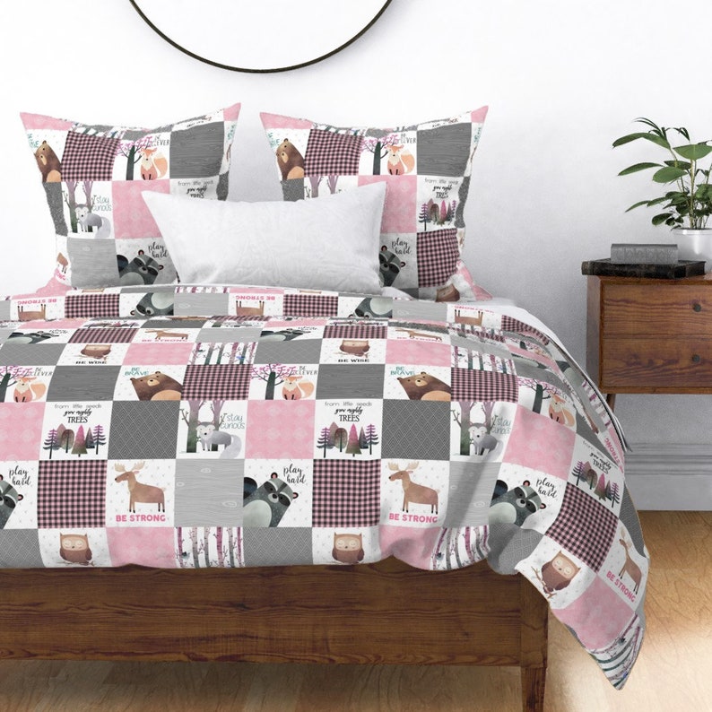 Woodland Cheater Quilt Fabric by the Yard Cotton Pink Grey | Etsy