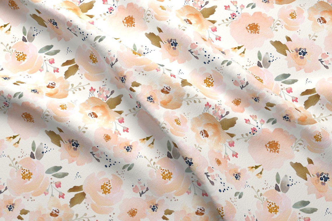 Peach Floral Fabric by the Yard Cotton Quilting Fabric Nursery Etsy