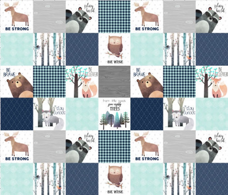 Baby Boy Woodland Cheater Quilt Fabric by the Yard Cotton Navy Etsy