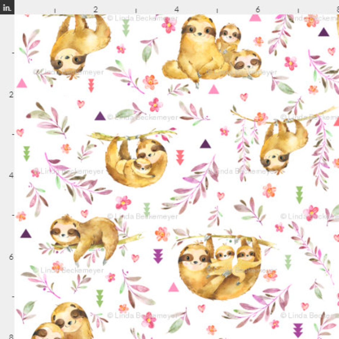 Sloth Fabric by the Yard Baby Sloth Cotton Fabric Sloth | Etsy