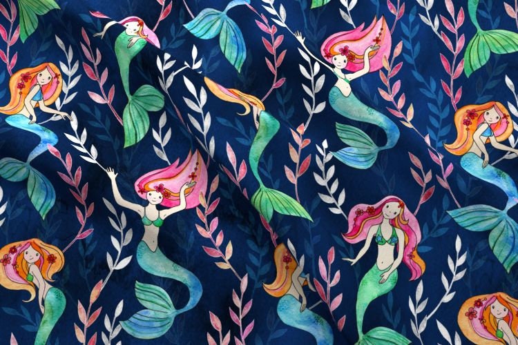 Mermaid Fabric by the Yard Girl Fabric Ocean Mermaids Fabric Etsy