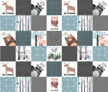 Woodland Critters Patchwork Fabric, Quilt Fabric, Woodland Baby, Chea…