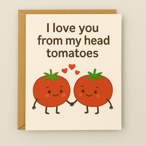 I Love You From My Head Tomatoes - Digitaler Download, süße Liebeskarte, lustiges Jubiläum, Valentinstag, Freundschaftskarte