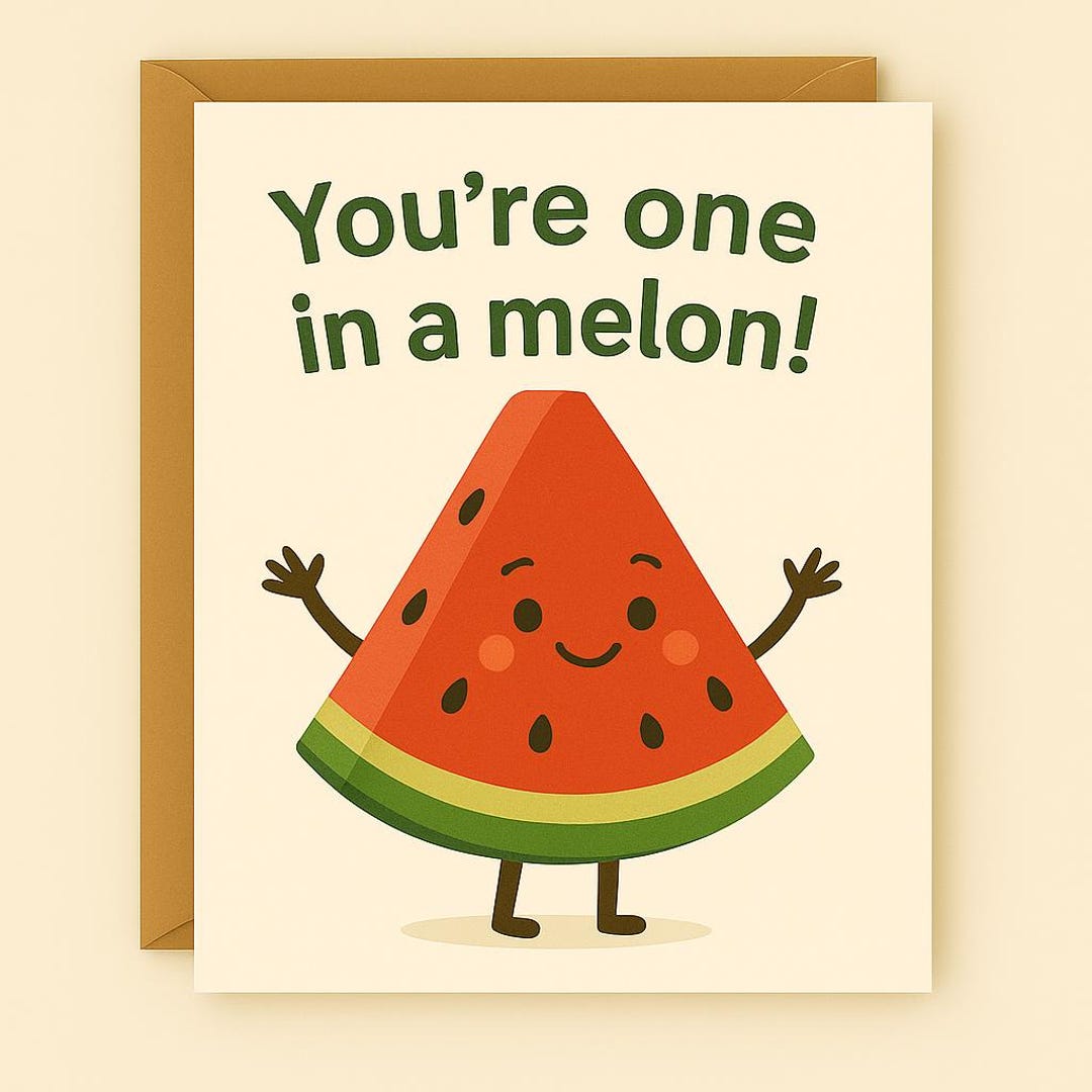 One in a Melon Greeting Card: Funny Food Pun Love Card (digital ...