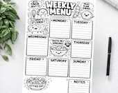 Weekly Menu Planner Printable | Cute Food Pun Meal Plan | Black and White Kitchen Planner