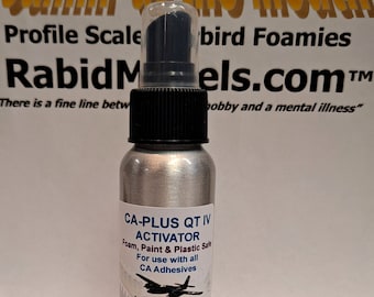 2 ounce CA Glue Accelerator (Kicker/Activator) FOAM SAFE spray (in aluminum bottle).  For all CAs