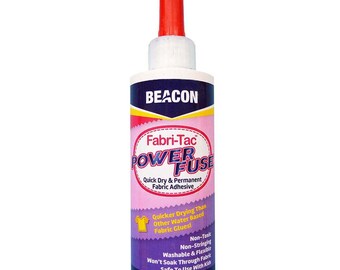 BEACON POWER FUSE Glue -4oz bottle!  Water-based fabric adhesive, dries clear, non-toxic