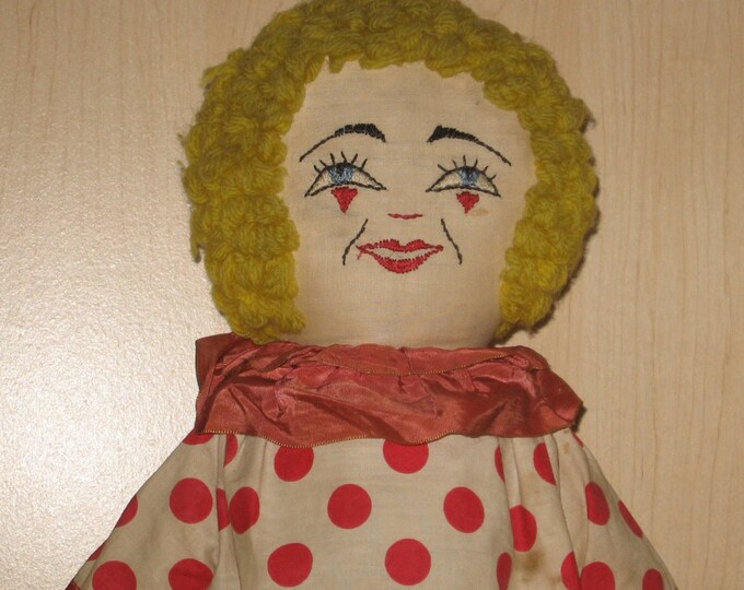 Creepy Clown Doll Vintage Cloth Doll Embroidered Face Etsy
