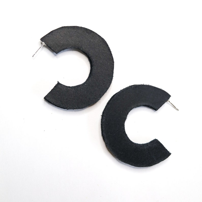 Sterling Silver Genuine Leather Hoop Earrings Multiple Colors