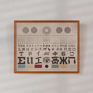 Oogtest grafiek Fine Art Print, vintage medische kunst, lithografie print met grafisch symbool, lithografie print, visie examen kunst aan de muur, historische poster opticien