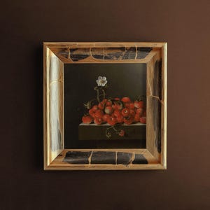 Stilleven wilde aardbeien Fine Art Print, Adriaen Coorte-kunst, Nederlandse schilderkunst uit de Gouden Eeuw, humeurig barokdetail, fruitbloemen museumkunst