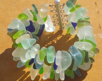 Handmade Multi-Color Sea Glass Cuff Bracelet
