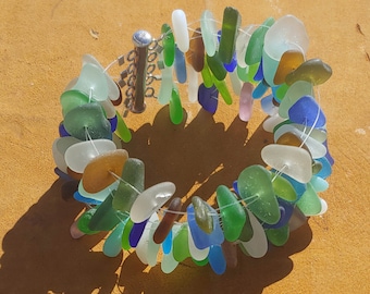 Handmade Multi-Colored Sea Glass Cuff Bracelet