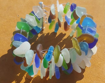 Handmade Multi-Color Sea Glass Cuff Bracelet