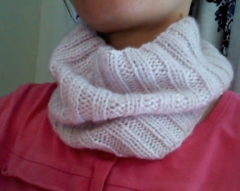 Pastel pink Knitted infinity neck warmer for woman with the tint of pink neck cowl scarf