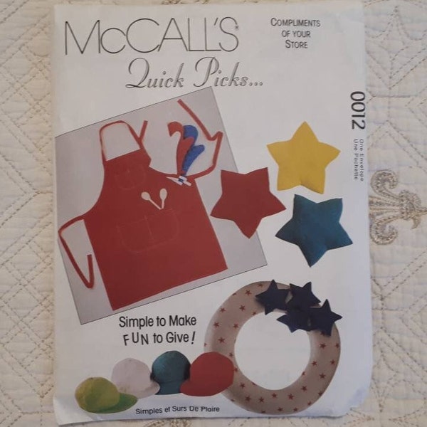 McCall's 0012 DYI gifts square sachet log carrier baseball cap oven mitt aaron necktie sewing pattern uncut vintage from 1993 paper pattern