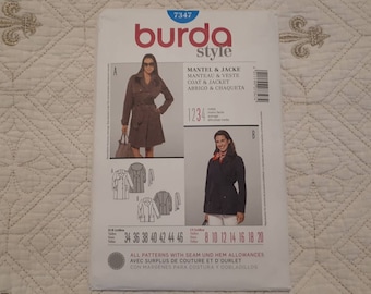 Burda Style 7347 Coat and Jacket semi-fitted sewing pattern sizes 8 10 12 14 16 18 20 uncut 2011
