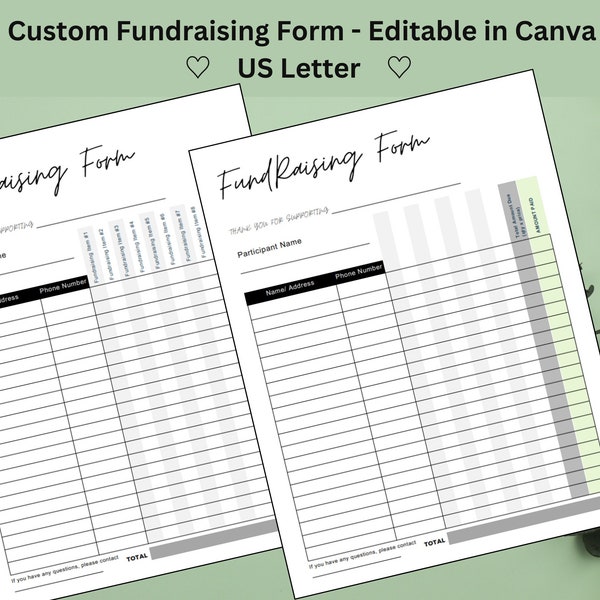 Fundraising Form, Editable Tracking Sheet, Charity Fundraiser Printable, Sponsorship Form, Sales Order Form, Business Form, Fillable Form