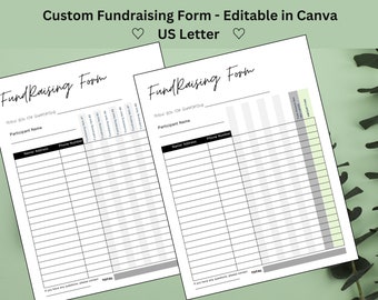 Fundraising Form, Editable Tracking Sheet, Charity Fundraiser Printable, Sponsorship Form, Sales Order Form, Business Form, Fillable Form