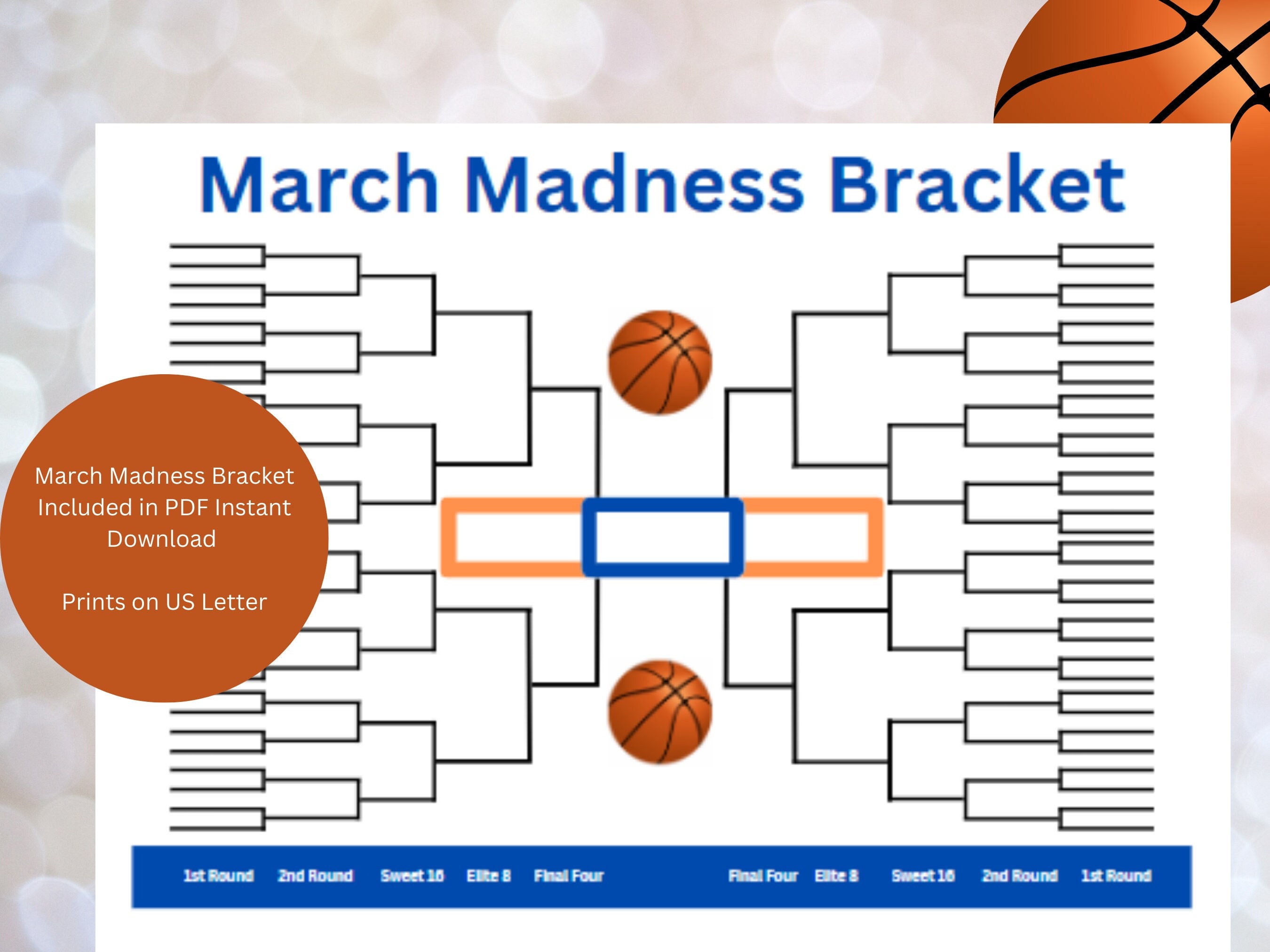 March Madness Printable Bracket NCAA Men's Championship Bracket Sweet