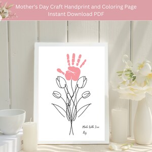 Custom Mother&#39;s Day Art Handprint and Keepsake Floral Bouquet Mom Mother Meaningful Gift for Her DIY Craft Kid Children Toddler Activity