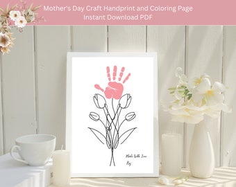 Aangepaste Moederdag kunst handafdruk en aandenken bloemenboeket moeder moeder betekenisvol cadeau voor haar DIY Craft Kid kinderen peuter activiteit