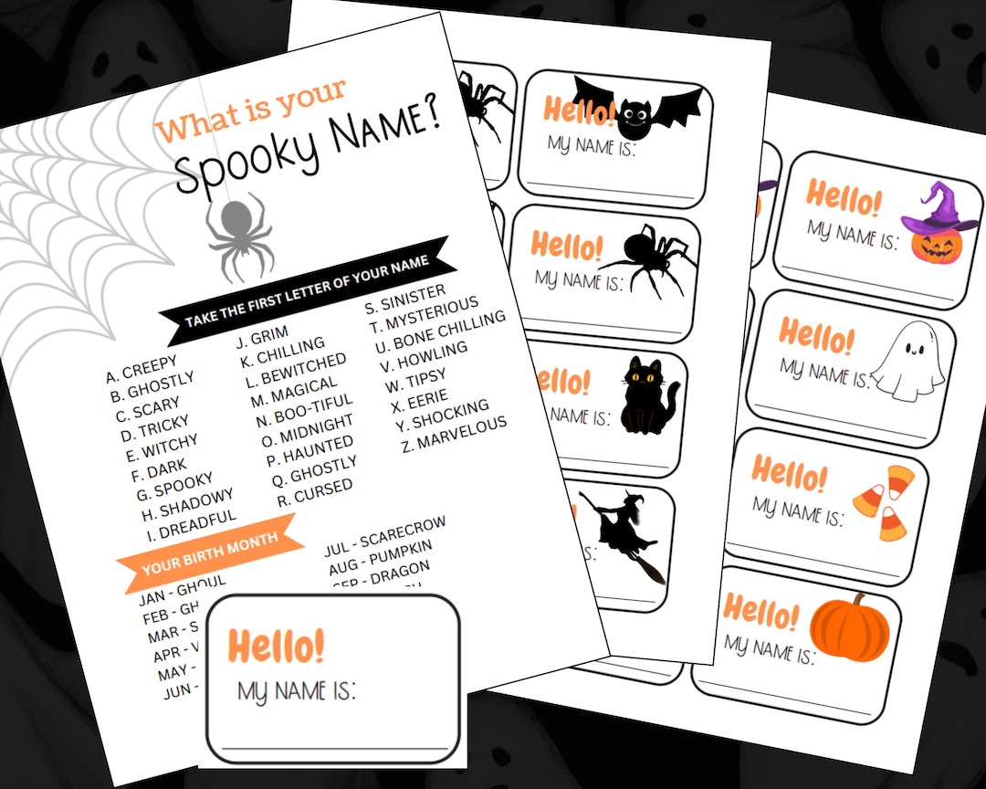 Spooky Halloween Name Game, Halloween Name Tags, Spooky Halloween Game Printable, Halloween