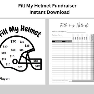 Fill My Helmet Fundraiser, Football Sponsorship, Sports Fundraiser, Instant Download PDF