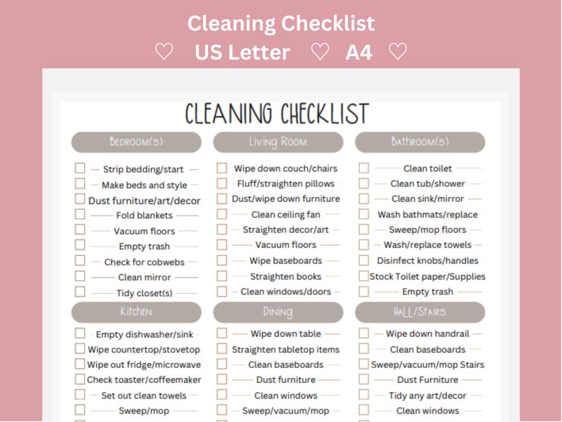 Editable Cleaning Checklist, Cleaning List for Airbnb, Vacation Rental