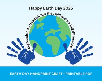 Earth Day Kids Handprint Craft, Earth Day Art for Kids, Handprint Craft for Kids, Child Handprint Art, Classroom Earth Day Printable Project