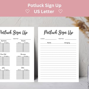 Potluck Sign Up, Meal Sign Up Sheet, Office Potluck, Print From Home PDF, School Party, Tracking for Food Dishes, Church Sign Up