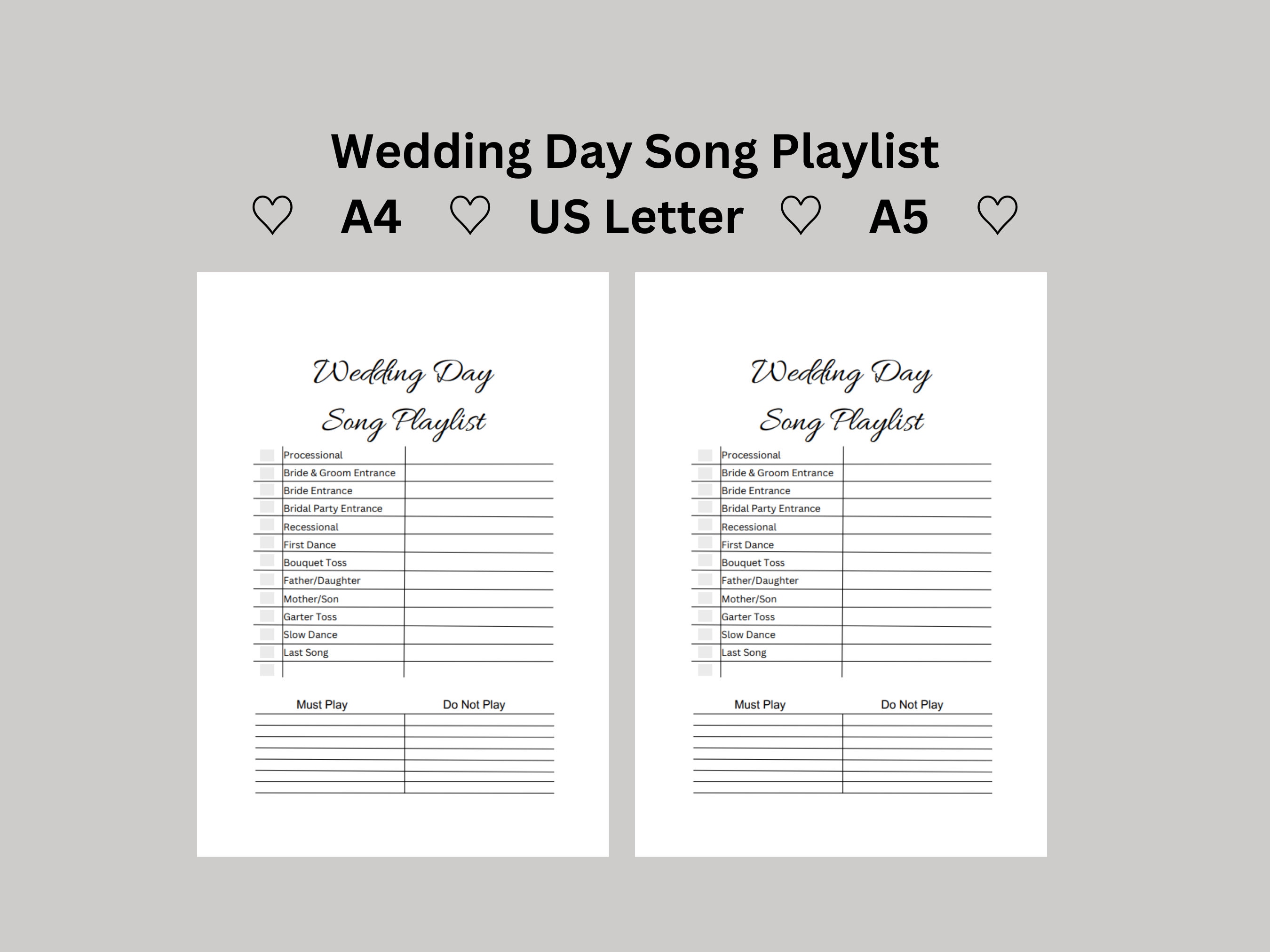 Wedding Day Song Playlist Printable | Wedding Music List | DJ Playlist | Wedding Planner List