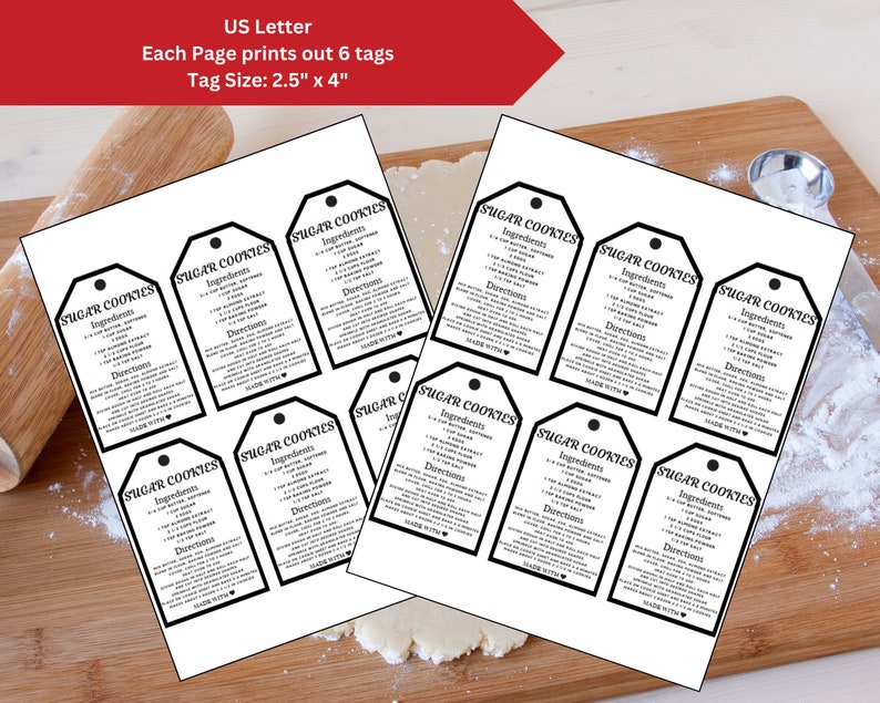 Ingredients Tags Sugar Cookie Jar Printable Tags, Christmas Cookie Gift Tags, Sugar ...