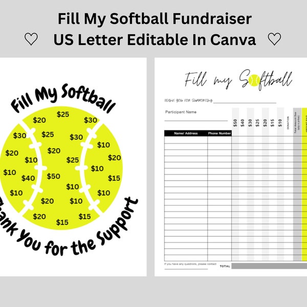 Fill My Softball Fundraiser, Fill My Ball, Sports Fundraiser, Travel Softball, Club Softball, Softball Team, Instant PDF
