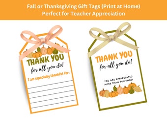 Fall Thank You Tags, Fall Teacher Appreciation Tags, Staff Appreciation, Teacher Gift, Employee Team Gift, Thanksgiving Tag, For All You Do