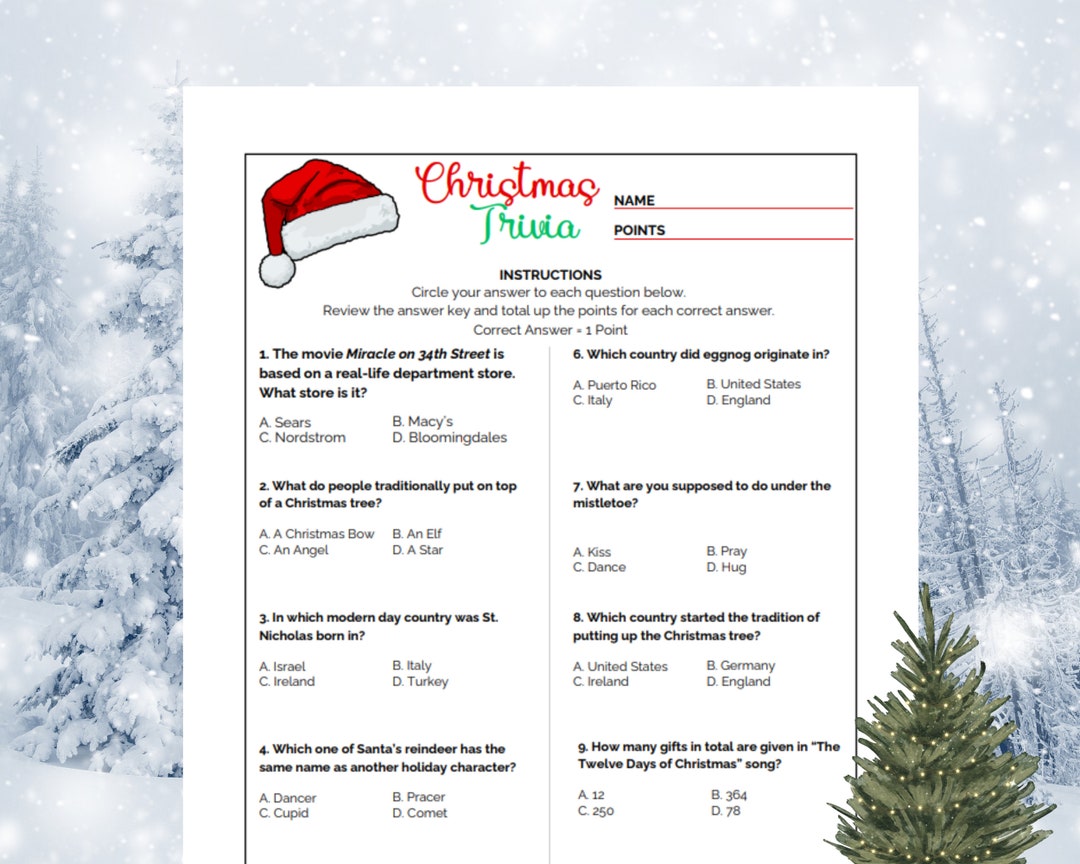 Christmas Trivia Game Printable Game for Kids Game for Adults Christmas Trivia Game Printable Game for Kids Game for Adults