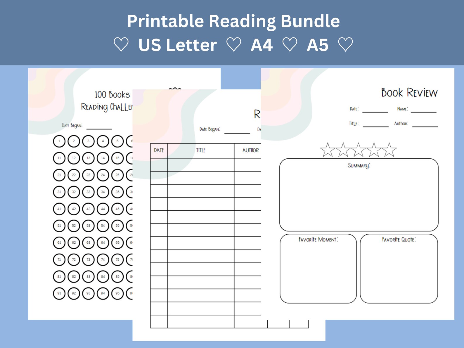 Reading Printable Bundle 100 Books Reading Challenge, Reading Log, Book ...