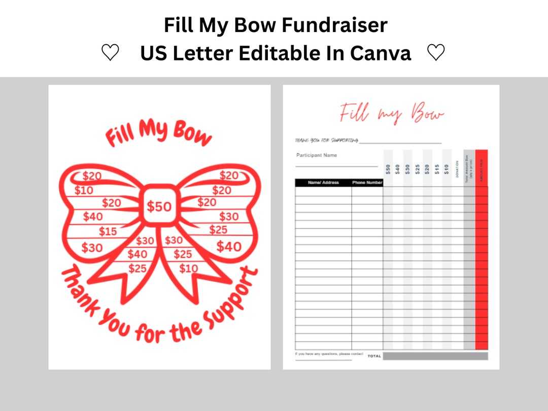 Fill My Bow Cheer Fundraiser, Red Bow, Sports Fundraiser, Cheer